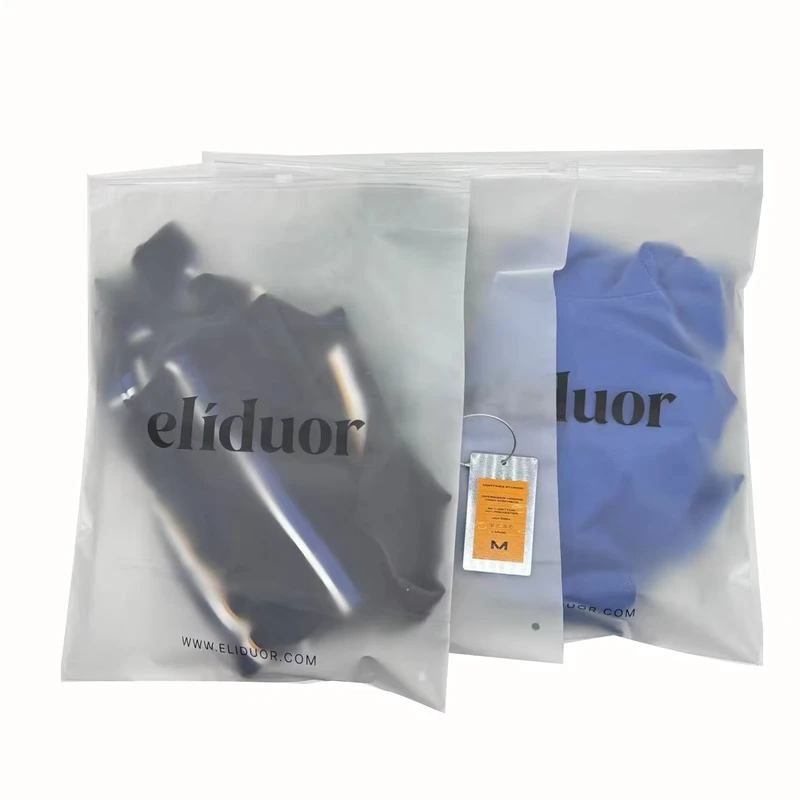 Custom logo Clear Frosted Zipper Bag T Shirt Bags Clothes Zip Lock Packaging Bags for Clothing