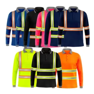 Custom logo Hi Vis Work Shirts Polo Safety Shirts Long Sleeve Colors Polyester Construction Company Reflective T shirts