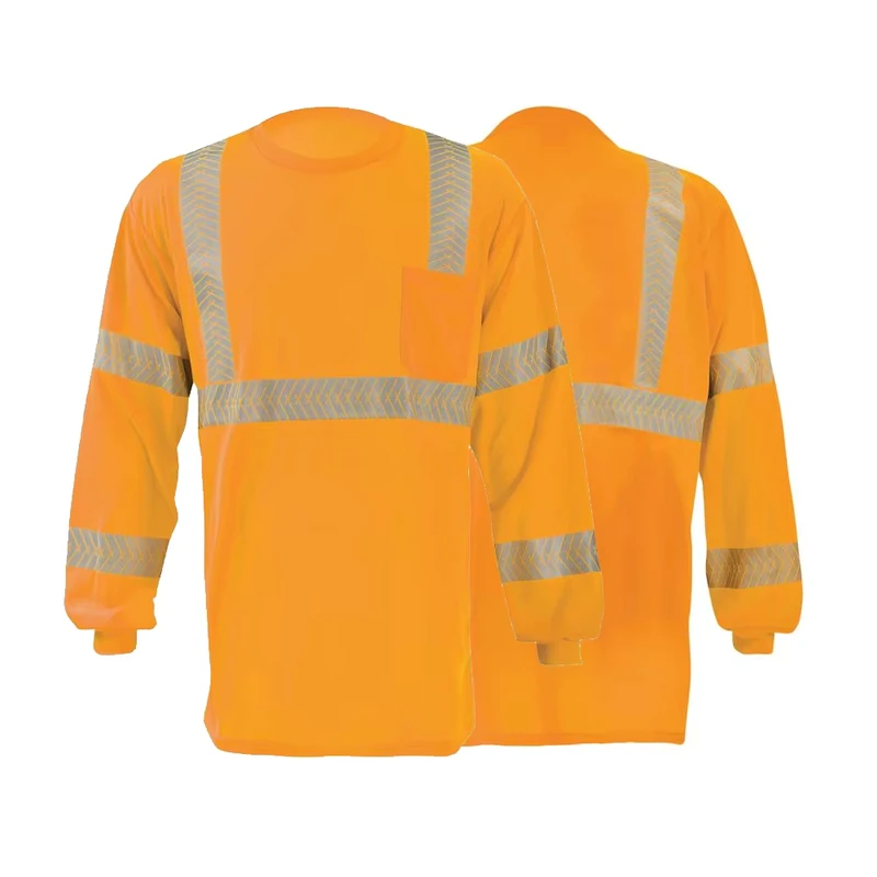 Custom logo High Vis Reflective Safety Long Sleeve Construction Work Hi Vis T shirts Uniform Hi vis T shirt Green & Orange