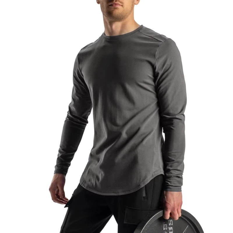 Custom logo Long Sleeve Baselayer Tee Blank Premium Tshirt Organic Cotton Jogging Training Autumn t Shirt