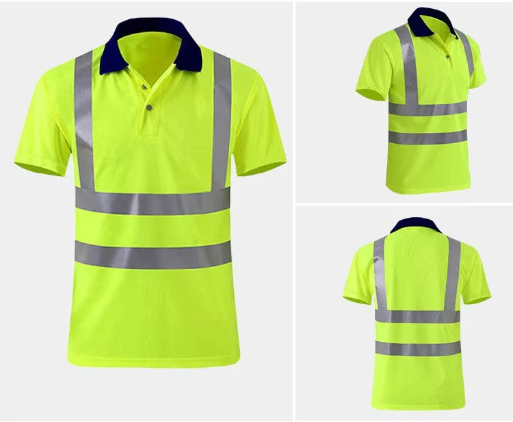 Custom logo Men Short Sleeve Reflective Polo High Quality Polyester Men Safety Polo Summer Quick Dry Hi Vis Men's Casual Polo