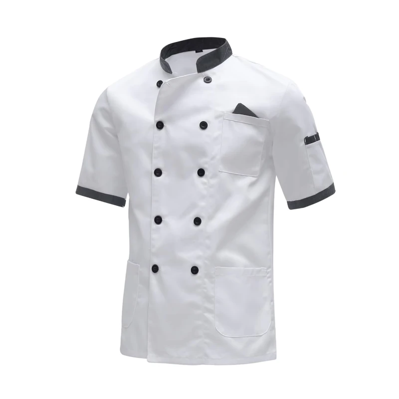 Custom logo Multi Pocket Men's Chef Jacket Stand Collar Restaurant Uniform Food Service Cooking Work Wear Chef Kitchen Aprons