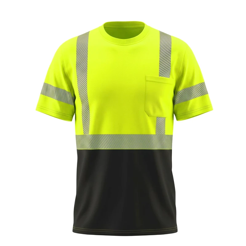 Custom logo Reflective Safety Short Sleeve Shirt for Construction Hi Vis Workwear ANSI Class 2 Standards High Visibility T shirt