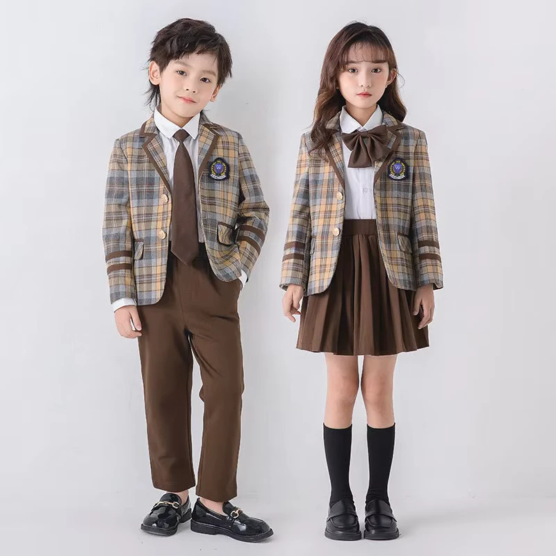 Customizable Elementary School Students Class Uniform International School Plaid Suit Kindergarten Uniforms