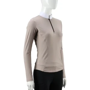 Customizable Equestrian Show Shirt Horse Riding Long Sleeve Beige Quarter-Zip Stand Collar Top