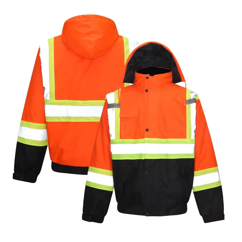 Customizable Hi Vis Striped Safety Jacket High Visibility Polyester Oxford Class 3 Reflective Bomber Water Proof Custom Logo
