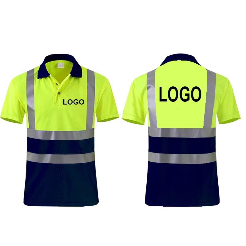 Customizable Hi Vis Work Shirt with Short Sleeve High Visibility Safety Reflective T Shirt Made of Polyester