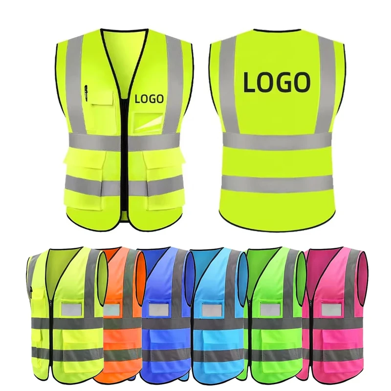 Customizable High Visibility Reflective Safety Uniform Multi Pocket Mens Gilet De Securite Orange for Construction Workers