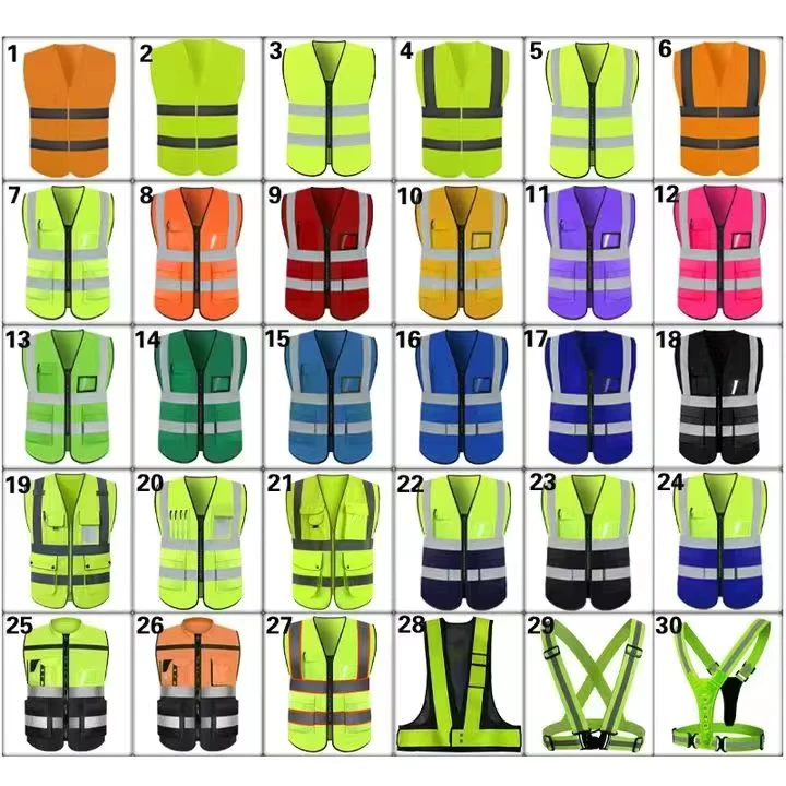 Customizable Logo CE ANSI EN20471 Class 2 Breathable Polyester Reflective Hi Vis Safety Vest with Multiple Pockets