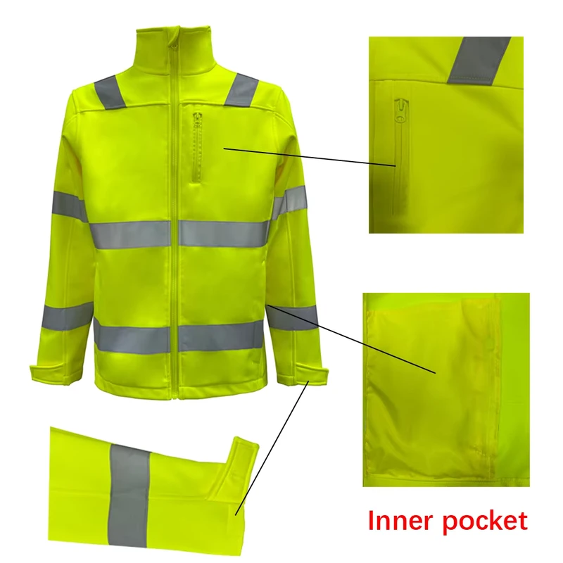 Customizable Logo Hi Vis Reflective Safety Softshell Jacket Workwear Industrial Worker Clothing Warm Jacket