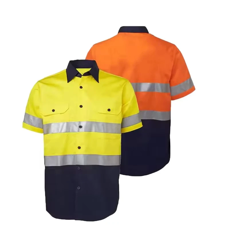 Customizable Logo High Visibility Safety Polo Shirt Short Sleeve T Shirt Reflective Strips Work Shirts Made Polyester