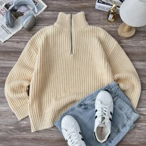 Customizable Logo Men’s Winter Casual Pullover Sweater with Thread Zipper Semi-Placket OEM ODM Winter Men’s Sweater