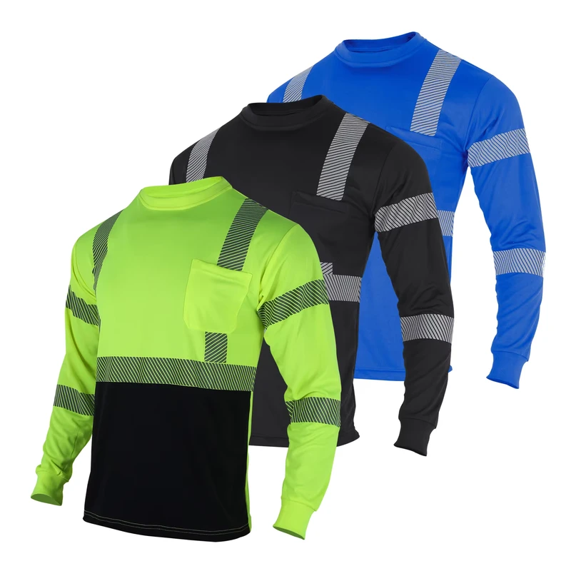 Customizable Logo Polyester Breathable ANSI ISEA Type R Class 3 Long Sleeve Reflective Safety Shirts Mesh Hi Vis Work Safety