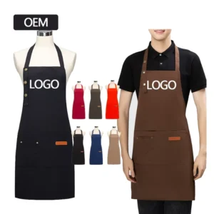 Customizable Logo Printing Embroidery Restaurant Bar Uniforms Waterproof Oil Proof Advertising Apron with Snap Button Adjustable