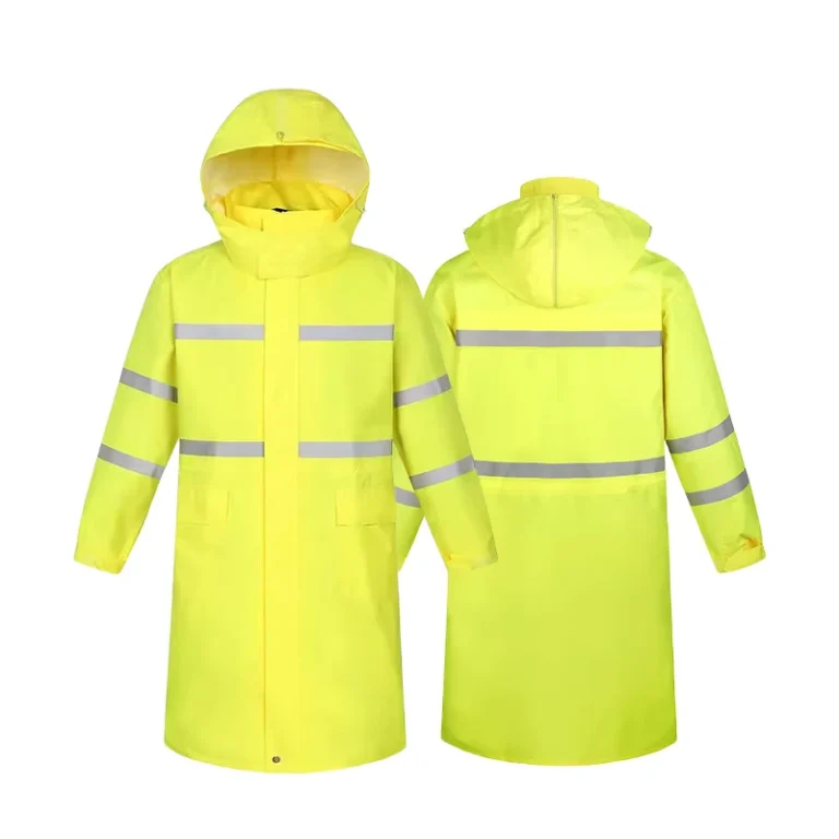 Customizable-Long-Reflective-Strip-Raincoat-for-Uniform-Yellow-Polyester-PVC-Coated
