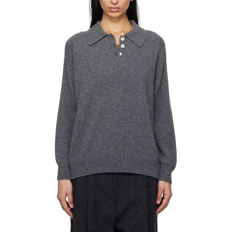 Customizable Long Sleeve Ribbed Lapels Knit Sweater for Polo Shirt Knitwear Manufacturer for Spring Summer Winter Casual Wear Fr
