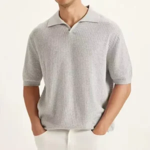 Customizable ODM Summer Casual Men’s Breathable Jacquard Knit Anti Shrink Short Sleeve Computer Knit Pullover 300g