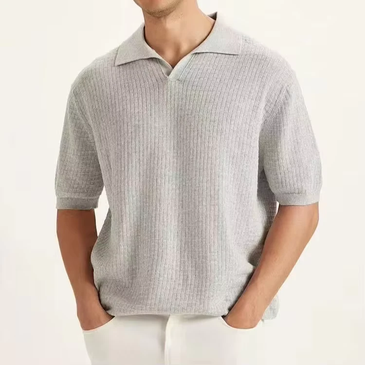 Customizable-ODM-Summer-Casual-Mens-Breathable-Jacquard-Knit-Anti-Shrink-Short-Sleeve-Computer-Knit-Pullover-300g