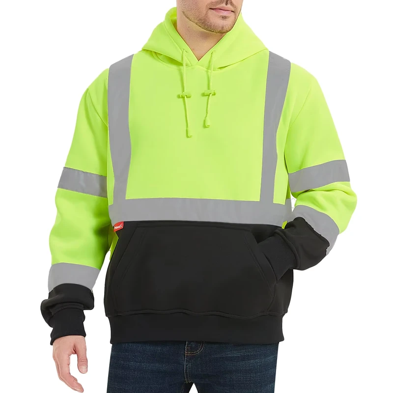 Customizable Polyester Fleece Hooded Jacket Hi Vis Pullover Yellow Lime Fluorescent LED Flash FR Waterproof OEM Customized Logo