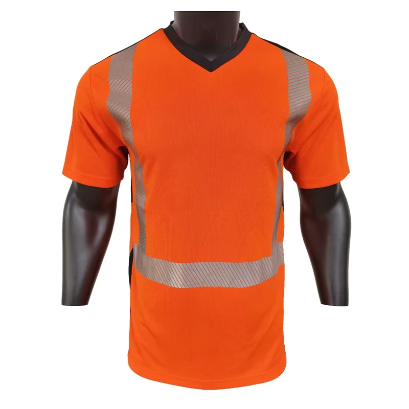 Customizable Polyester Hi Vis Safety Shirt with Quick Dry and Reflective Short Sleeve Heat Transfer Customizable Logo