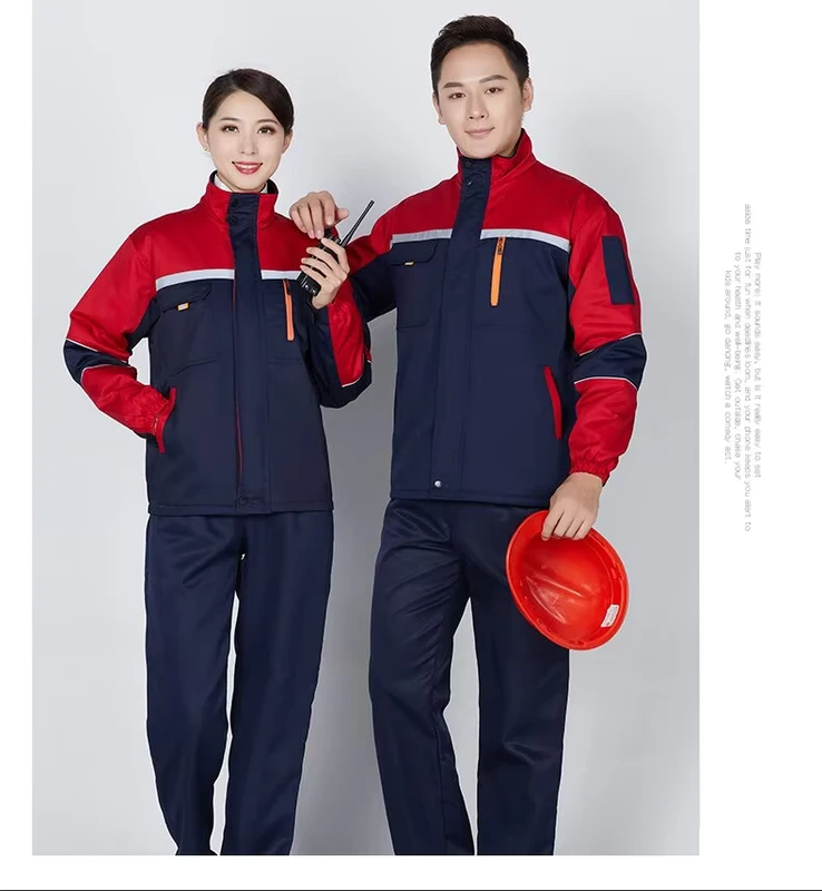 Customizable Reflective Stripe Coverall Cotton Polyester Material Abrasion Resistance Winter Protection Windproof Features