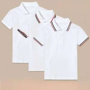 Customizable Summer School Uniforms White Lightweight Cotton Short sleeve Polo Shirts Children’s Suit