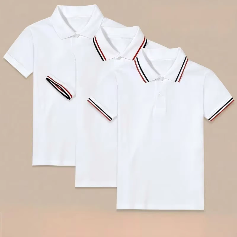 Customizable Summer School Uniforms White Lightweight Cotton Short sleeve Polo Shirts Children's Suit