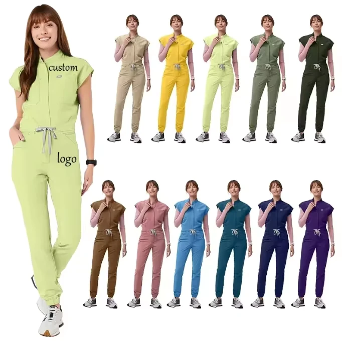 Customizable Women's Medical Jumpsuits Comfortable Stretchy Hospital Nursing Scrubs Logo Woven Polyester Rayon Uniform