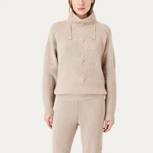 Customizable Women’s Ribbed and Cable Knit Wool Turtleneck Sweater