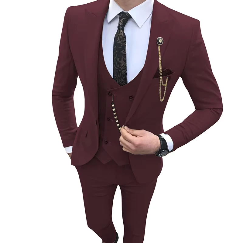 Customization Men Suits Slim Fit 3 Pieces Prom Tuxedos Peaked Lapel Blazer Groomsmen Wedding (Jacket+Vest+Pants)