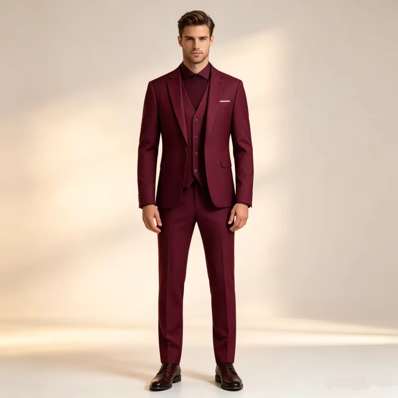 Customization Mens Slim Fit Suits 3 Pieces One Button Solid Suit Blazers for Business Wedding Formal Prom Tuxedo Suit