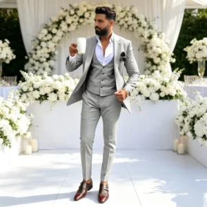 Customization Men’s Suits Slim Fit Notch Lapel Business Txuedo Groom’s Wedding blazer Vest Pant