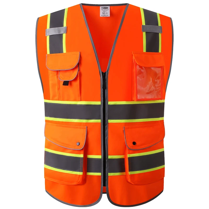 Customize Logo Multi Pockets Men's Reflective Vest Security Orange Safety Vest Roadway Working Hi Vis Vest Safety Clothing
