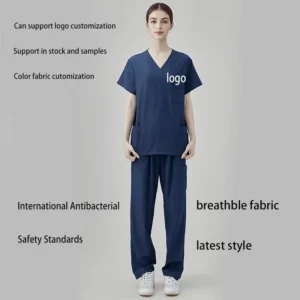 Customize Logo Stretch Fabric Women Men Unisex Easy Care Anti Wrinkle Doctor Nurse Hospital Medical Uniform Nursing Scrub Outfit