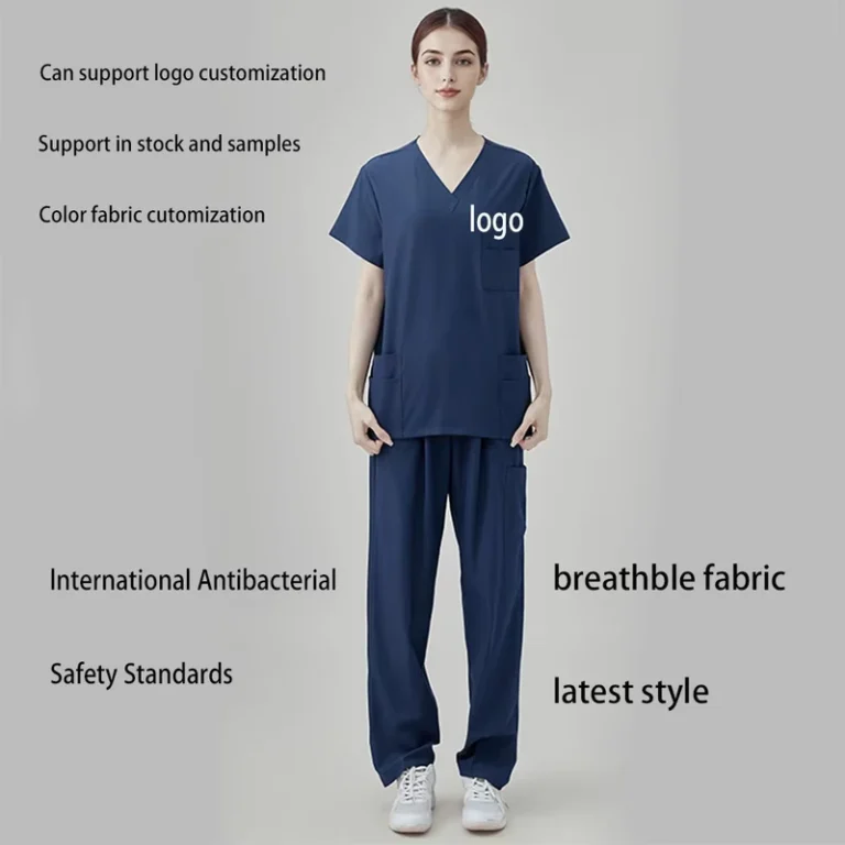 Customize-Logo-Stretch-Fabric-Women-Men-Unisex-Easy-Care-Anti-Wrinkle-Doctor-Nurse-Hospital-Medical-Uniform-Nursing-Scrub-Outfit-1