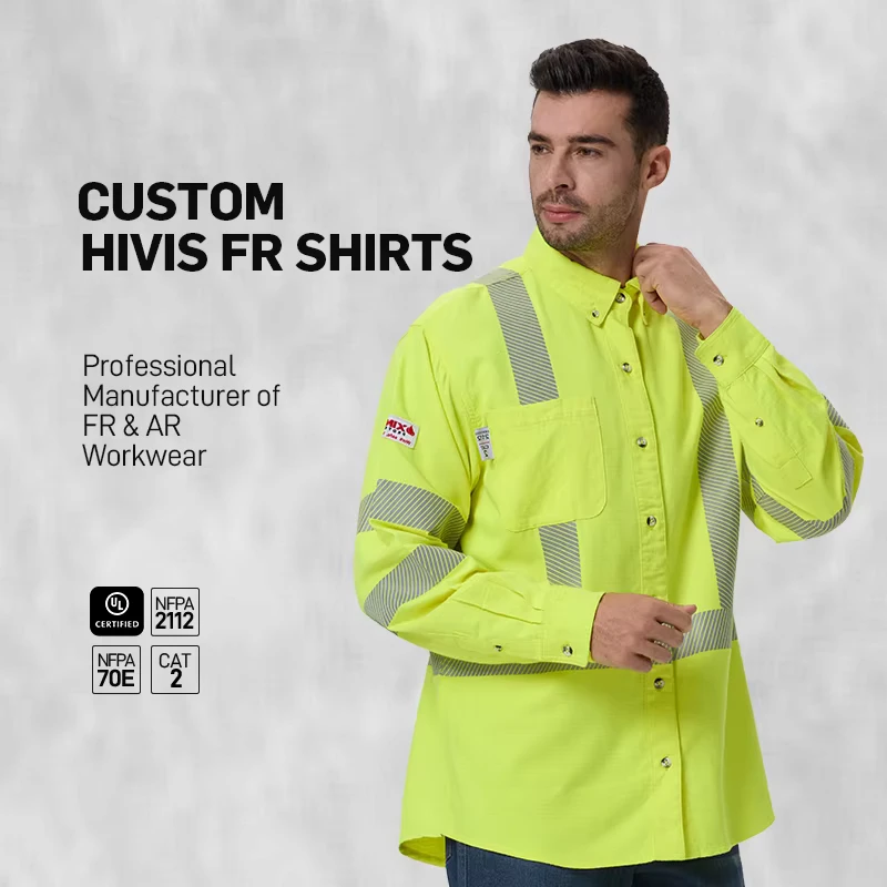 Customize Various Styles Logo Safety Shirts for Men Flame Resistant Clothes Safety High Visibility FR Work Shirt