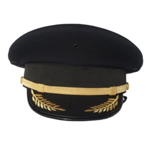 Customized 100% Polyester Uniform Peaked Cap with Brim Embroidery Airline Pilot Hat for Men