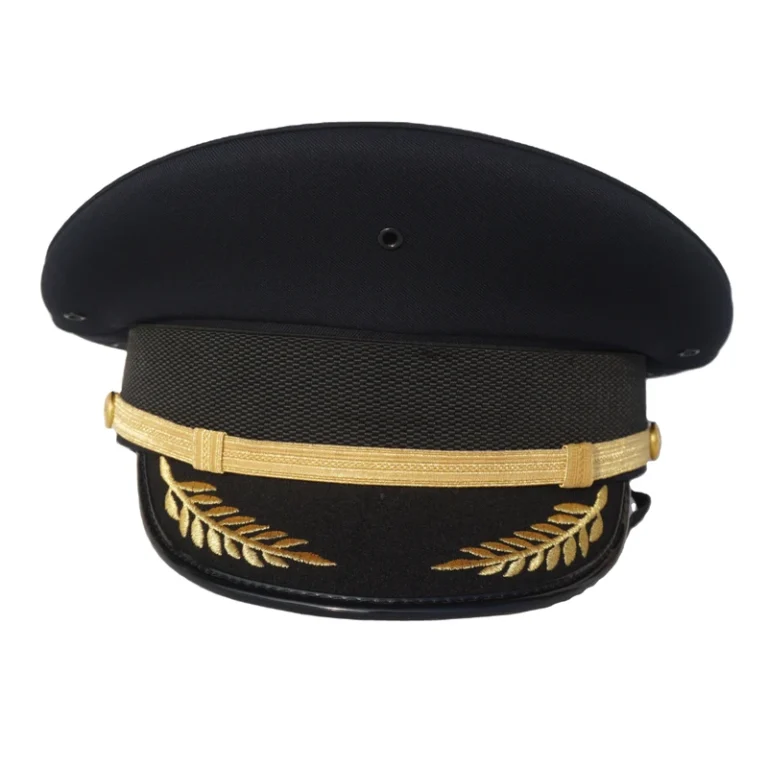 Customized-100-Polyester-Uniform-Peaked-Cap-with-Brim-Embroidery-Airline-Pilot-Hat-for-Men