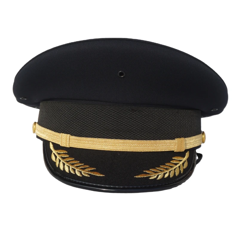 Customized 100% Polyester Uniform Peaked Cap with Brim Embroidery Airline Pilot Hat for Men