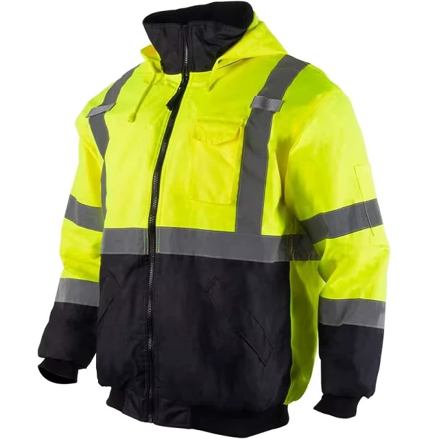 Customized ANSI Class 3 High Visibility Workwear Reflective Safety Winter Bomber Waterproof Hi Vis Jacket