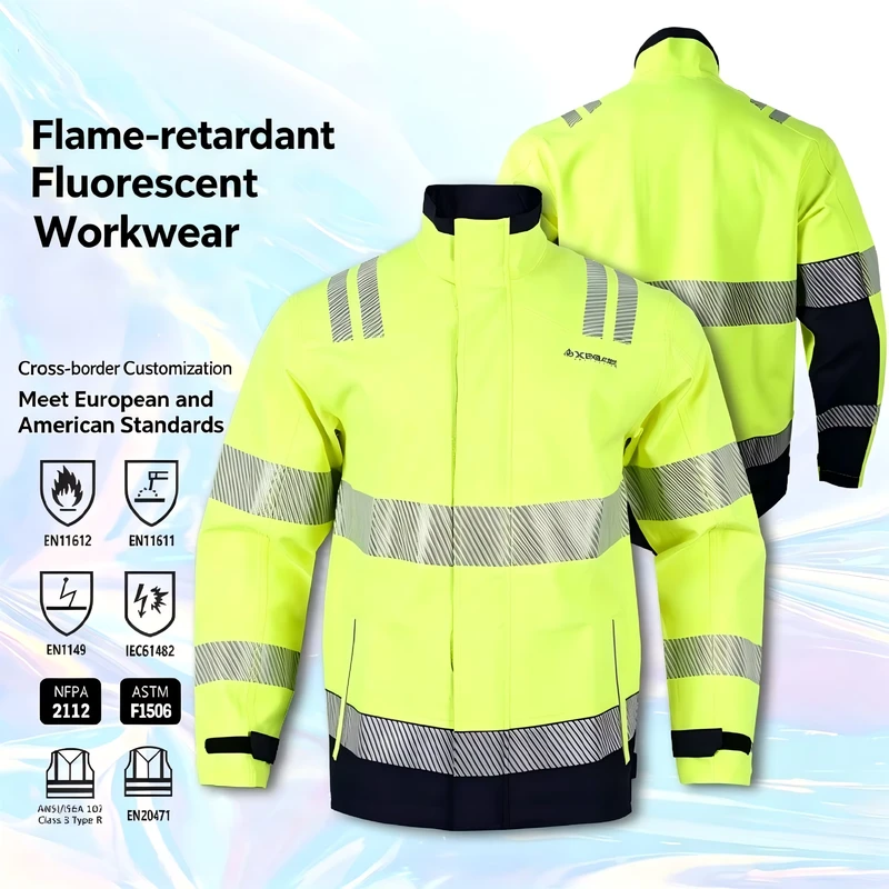 Customized American Style High Brightness Yellow Reflective Workwear Flame Retardant and Arc Resistant Workwear Set