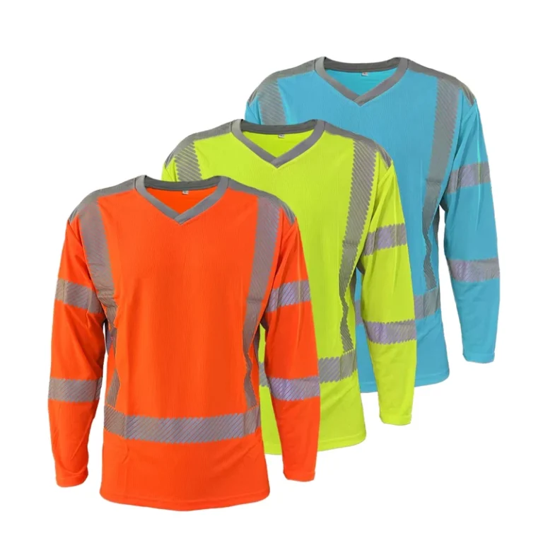 Customized-Back-Cross-Heat-Transfer-Reflective-Tape-Construction-Shirts-Long-Sleeve-v-Neck-Orange-Safety-Shirts