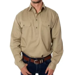 Customized Best Quality Factory Workwear Design Work Shirt Half Button Embroidered Men Work Shirt Australian