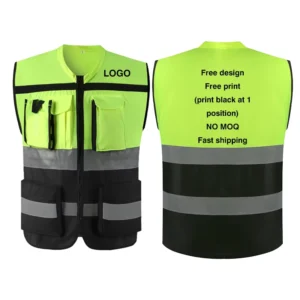 Customized Black Reflective Safety Vest Company Logo With Pockets Custom Color Fluorescent Visibility Work Class 2 Safety Vest