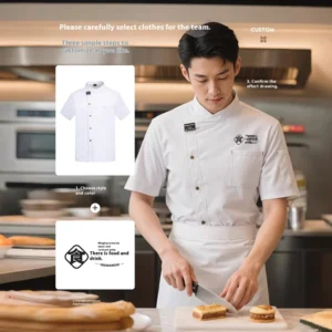 Customized Breathable Summer Short Sleeved Chef Uniforms for Men Women Woven Hotel Catering Kitchen Work Clothes for Restaurant