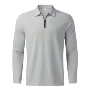 Customized Casual Solid Long Sleeves Zip up Pullovers Men’s Polo T Shirt for Spring and Autumn