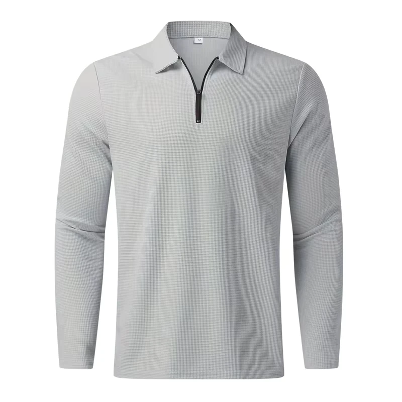 Customized Casual Solid Long Sleeves Zip up Pullovers Men's Polo T Shirt for Spring and Autumn