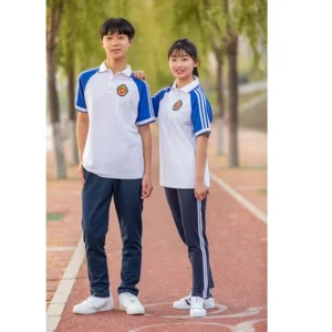 Customized Children Girls High School Uniform Sports Polo Shirts Knitted Soft Breathable School Uniform Set for T Shirt Pants