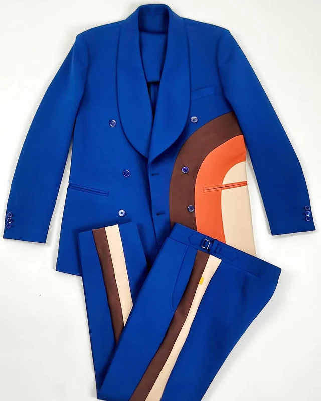 Customized Contrasing Color Men's Formal Business Dress Suit Slim Fit Wedding Groomsman Peaked Lapel Tuxedo 2 Piece Jacket Pant