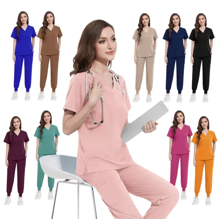Customized-Elastic-Quick-Drying-Scrub-Set-Short-Sleeved-V-neck-Doctor-Uniform-Operating-Room-Womens-Care-Scrub-Suit